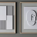 Abstract Geometric Wall Art With Wooden Frames On Gray Wall Background 3d model