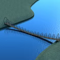 Wooden Bridge With Metal Railings Spanning Calm Blue Water Between Green Grassy Banks