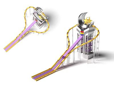 Colorful Children's Play Equipment With Slide Track Tower And Moon Star Decorations 3d model