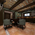 Classic Wine Cellar Interior With Wooden Racks Brick Walls And Hanging Chandelier