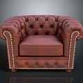 Brown Leather Armchair With Tufted Backrest Seat And Studded Armrests Base