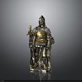 The Man in Armor Holding Scepter with Gold Decorations Standing on Pedestal