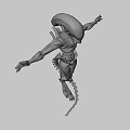 Game Movie Alien Character With Metallic Skeletal Structure Open Arms And Detailed Design
