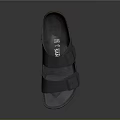 Birkenstock Gray Sandals With Double Strap Design And Textured Rubber Sole Orange Trim