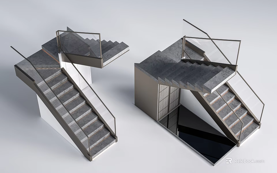 Modern Staircase Design With Concrete Steps Metal Railing And Sleek Structure 3d model
