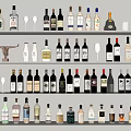 Stylish Display of Wine Bottles and Wine Glasses on White Multi Layer Shelves with Decor