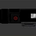 Black Optical Device Featuring Large Lens Red Button And Label On Gray Background 3d model
