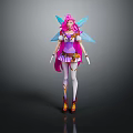 Game And Movie Character With Pink Hair Colorful Wings Purple Pink Outfit Design