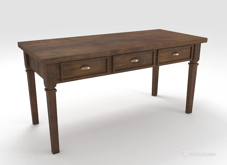 Classic Wooden Desk With Three Drawers And Ornate Carved Legs Design 3d model 