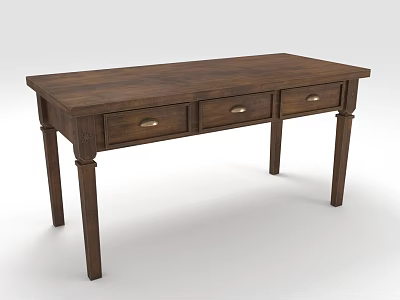 Classic Wooden Desk With Three Drawers And Ornate Carved Legs Design 3d model