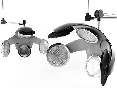 Modern Industrial Equipment With Suspended Adjustable Arm And Multiple Lighting Heads 3d model