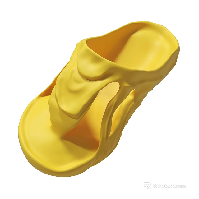 Yellow Open Toe Slipper With Modern Wave Pattern And Soft Material 3d model