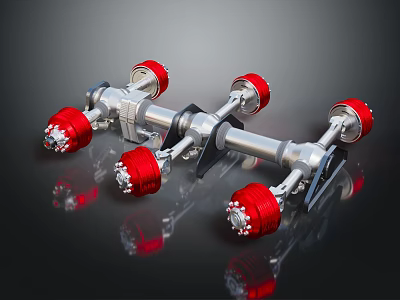 Red Wheel Hub And Silver Dual Axle Assembly Heavy Duty Commercial Vehicle Parts 3d model