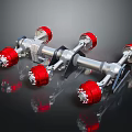Red Wheel Hub And Silver Dual Axle Assembly Heavy Duty Commercial Vehicle Parts