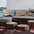 Modern Multiplayer Sofa Sofa Coffee Table Chandelier 3d model