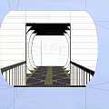 Blue Background Tunnel Entrance With Metal Rail Walkway And Interior Signs