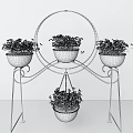 White Iron Garden Plant Stand With Multiple Flower Pots And Colorful Hanging Blooms