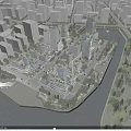 Bird's Eye View Master Planning for Modern Urban Area With Riverside Buildings and Green Spaces