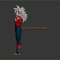 3D Animated Character Creature With Silver White Hair Red Coat Blue Pants Muscular Arms Outstretched