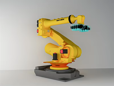 Yellow Intelligent Industrial Robot Arm With Gripper For Automated Handling Tasks 3d model