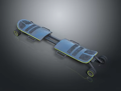 Blue Wheeled Stretcher Frame with Yellow Accent Wheels and Blue Padding 3d model