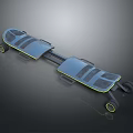 Blue Wheeled Stretcher Frame with Yellow Accent Wheels and Blue Padding