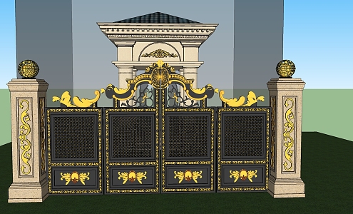 Light Luxury Gate Iron Gate Tower 3d model