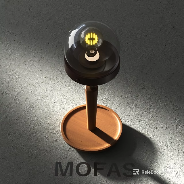 Modern Wooden Table Lamp With Glass Dome Shade And Illuminated Warm Light 3d model 