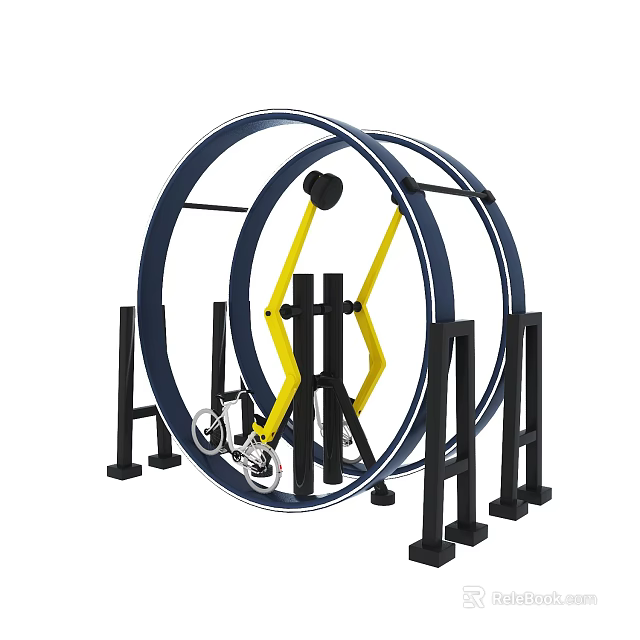 Children's Playground Rotating Wheel Play Structure With Blue Yellow Black Frames For Outdoor Kids Fun 3d model 