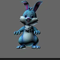 Cute Cartoon Rabbit With Blue Body White Belly And Pink Inner Ears Standing Pose