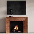 Elegant Marble Fireplace With Burning Flames And Artwork Above In Modern Living Room