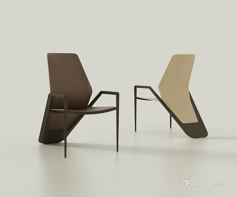 Modern Stylish Dining Chairs With Two Tone Wooden Backrest And Metal Frame Contemporary Design 3d model 