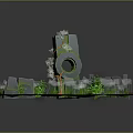 Cartoon Stone Scene With Circular Structure Green Vines Plants And Grass Field