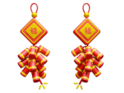 Chinese Traditional Red Fu Character Firecracker Ornaments For Store Window Dressing 3d model