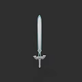 3D Rendered Sword With Blue Transparent Blade And Decorative Hilt Isolated On Dark Background
