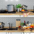 White Kitchen Cabinets With Wooden Countertop Sink Kitchen Utensils And Fresh Fruits