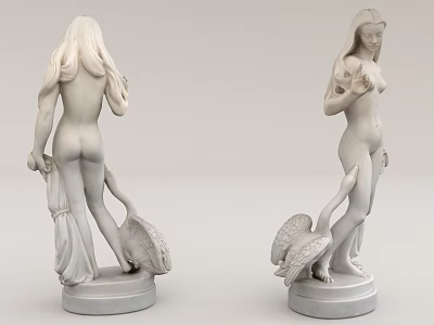 White Marble Female Sculpture With Swan Figure And Circular Base Two Views 3d model