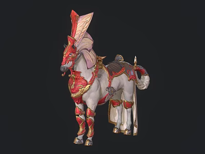 Ornate White Horse With Red Gold Decorations Wing Like Saddle And Leg Patterns 3d model