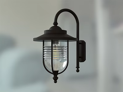 Black Metal Wall Sconce With Clear Glass Shade Vintage Design Mounted On Wall 3d model