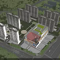 Modern Commercial Complex With Red Architectural Design IMAX Cinema And Retail Stores