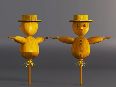 Handcrafted Straw Scarecrow Sculptures With Straw Hats Simple Facial Features And Outstretched Arms 3d model