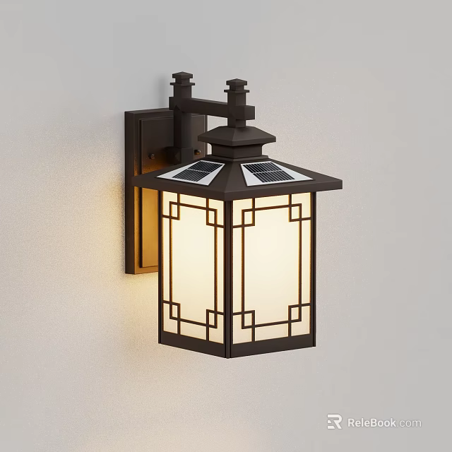 Chinese Style Illuminated Wall Light with Geometric Pattern Frame and White Lampshade Mounted on Wall 3d model 