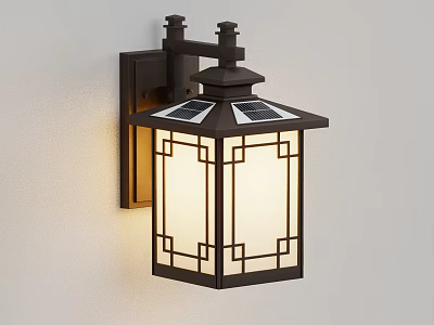 Chinese Style Illuminated Wall Light with Geometric Pattern Frame and White Lampshade Mounted on Wall 3d model