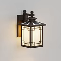 Chinese Style Illuminated Wall Light with Geometric Pattern Frame and White Lampshade Mounted on Wall