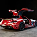 Red Mercedes Sports Car With Open Doors And Modern Dynamic Exterior Design