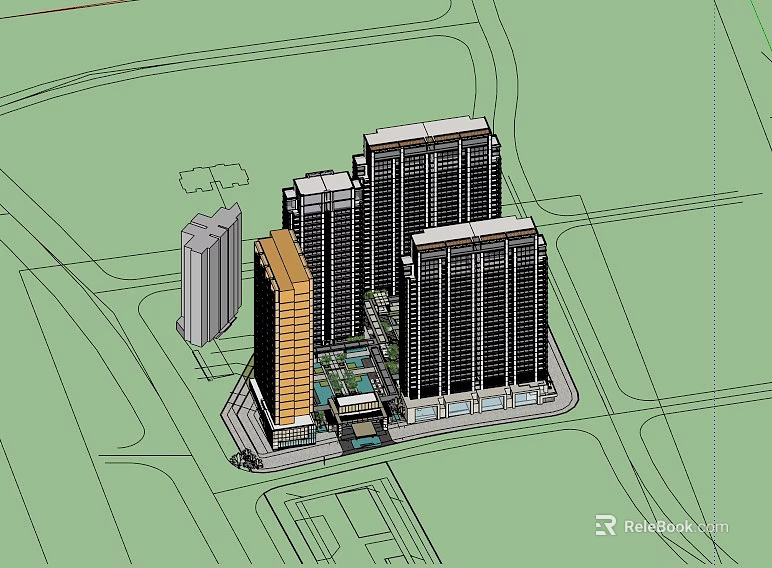 Modern Office Building Complex With Multiple High Rise Towers And Central Courtyard 3d model 