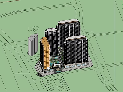 Modern Office Building Complex With Multiple High Rise Towers And Central Courtyard 3d model