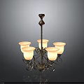 Vintage Style Chandelier With Five Frosted Glass Shades And Ornate Metal Frame