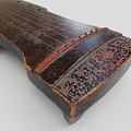Ancient Chinese Guqin With Dark Wooden Body Red Trim And Strings