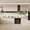 Modern Kitchen Interior Design With White Cabinets Black Appliances And Tile Backsplash 3d model